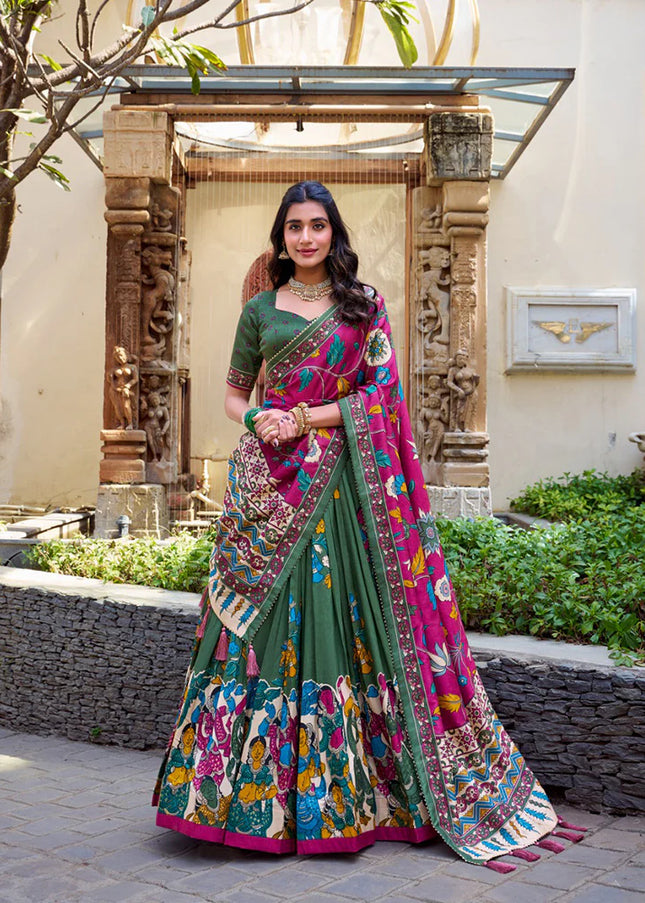 Green Printed and Embroidered Lehenga Choli