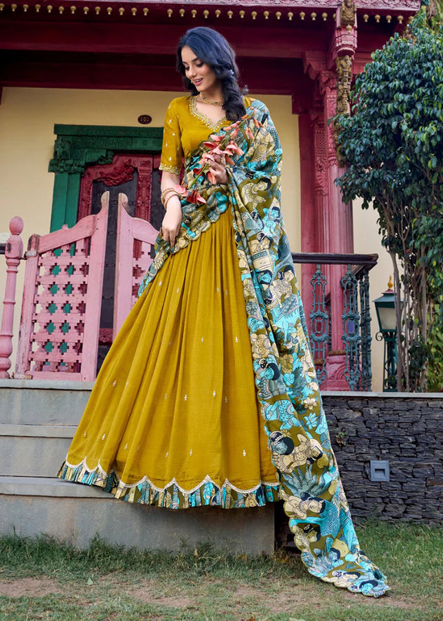 Mustard Yellow Embroidered Lehenga Choli