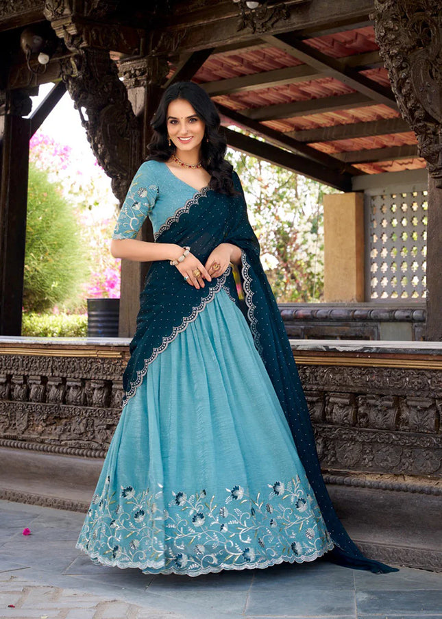Sky Blue Embroidered Lehenga Choli