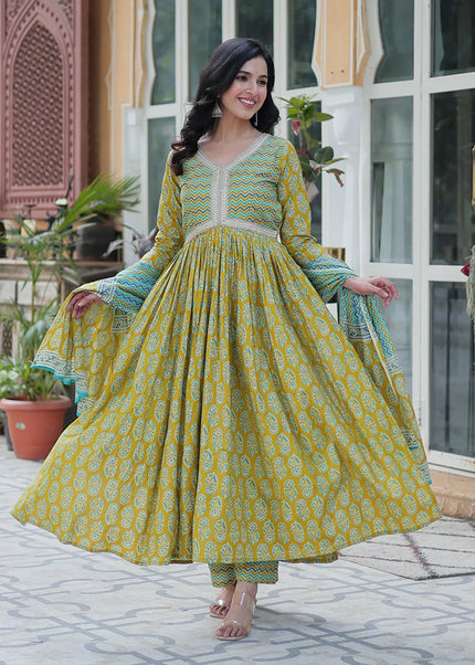 Cotton Printed Embroidered Pant Style Suit