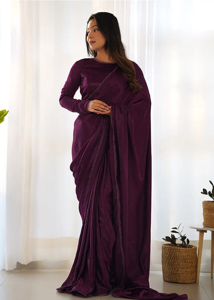 Purple Wine Pre-Draped Saree