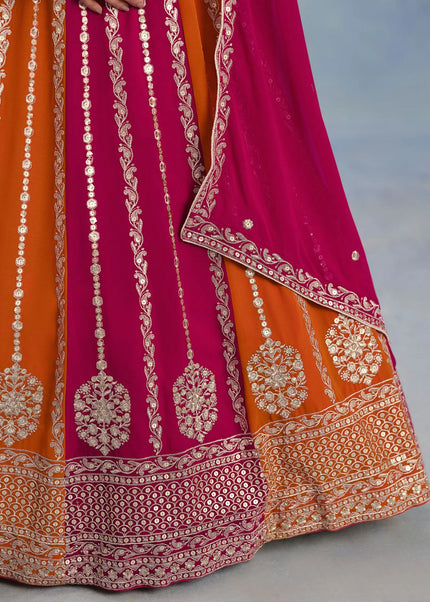Pink and Orange Embroidered Lehenga Choli