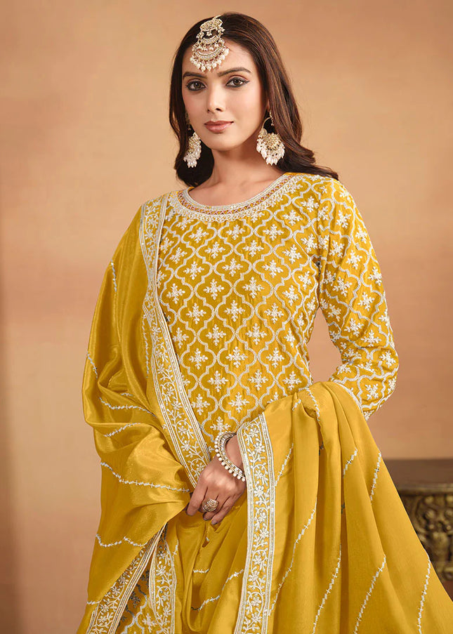 Yellow Multicolor Embroidered Lehenga Suit