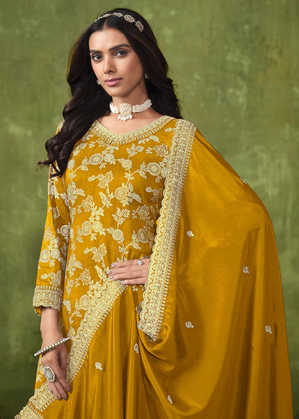 Yellow Embroidered Palazzo Suit