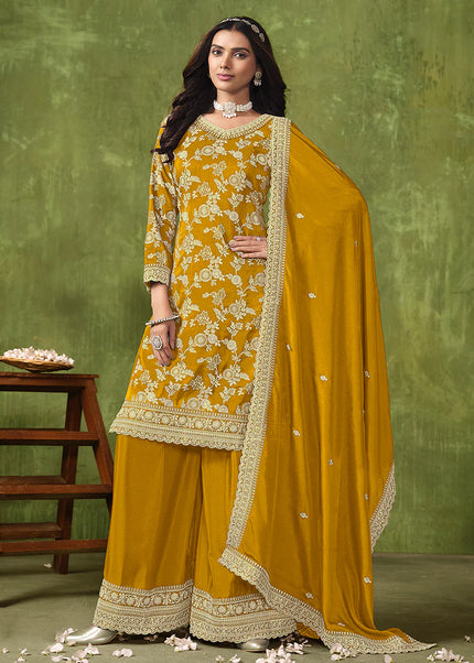 Yellow Embroidered Palazzo Suit