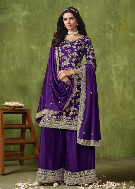 Violet Embroidered Palazzo Suit