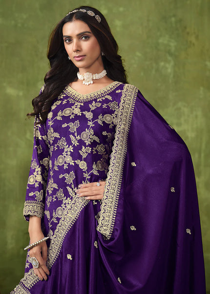 Violet Embroidered Palazzo Suit