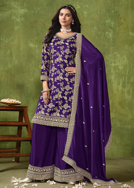 Violet Embroidered Palazzo Suit