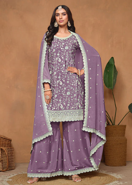 Purple Embroidered Palazzo Suit