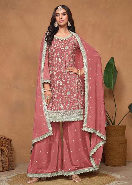 Pink Embroidered Palazzo Suit