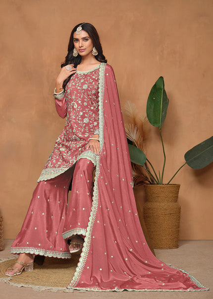 Pink Embroidered Palazzo Suit