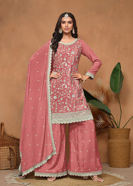 Pink Embroidered Palazzo Suit