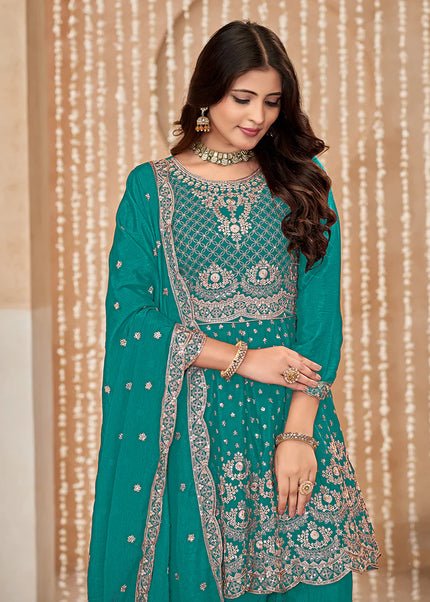 Turquoise Embroidered Sharara Suit