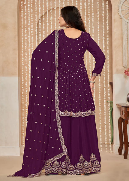 Purple Embroidered Sharara Suit