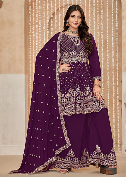 Purple Embroidered Sharara Suit