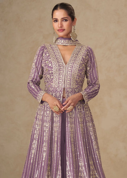 Lavender Embroidered Lehenga Anarkali