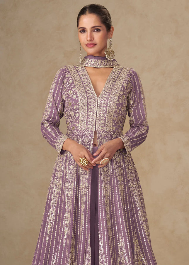 Lavender Embroidered Lehenga Anarkali
