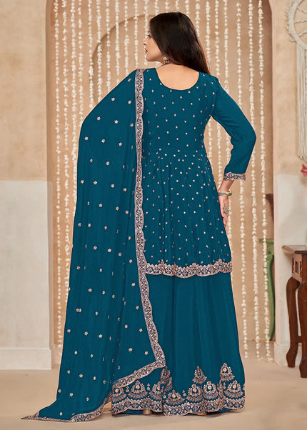 Blue Embroidered Sharara Suit