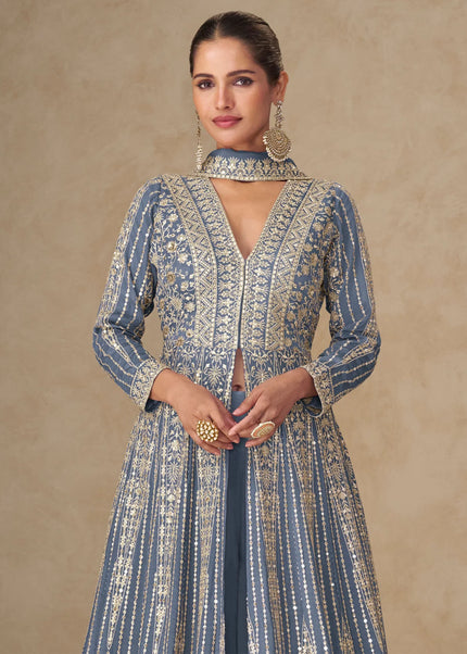 Grey Embroidered Lehenga Anarkali