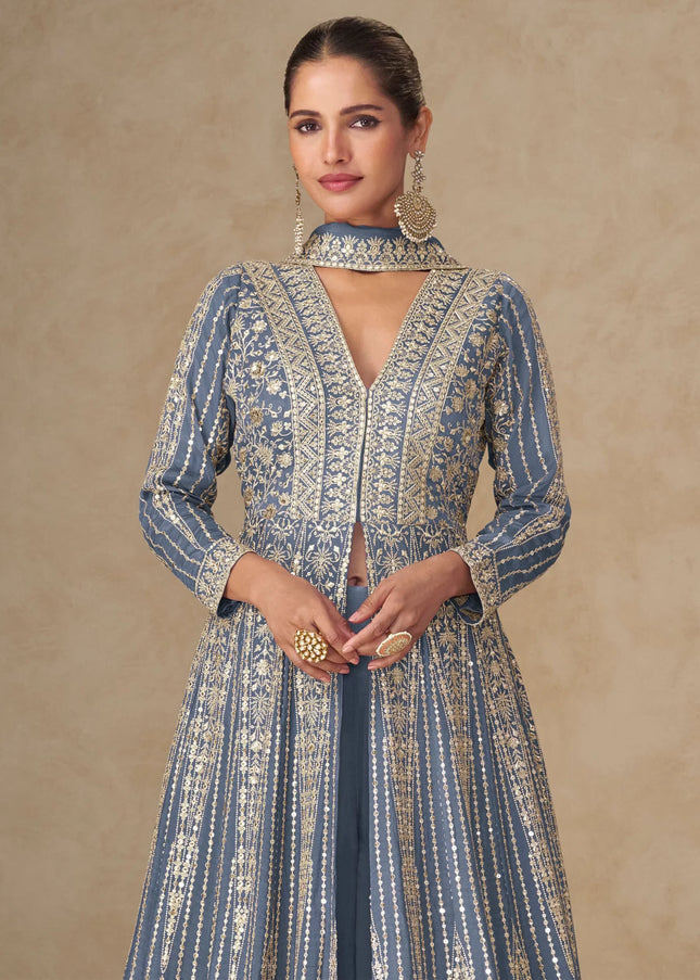 Grey Embroidered Lehenga Anarkali
