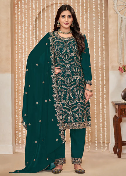 Green Embroidered Pant Style Suit