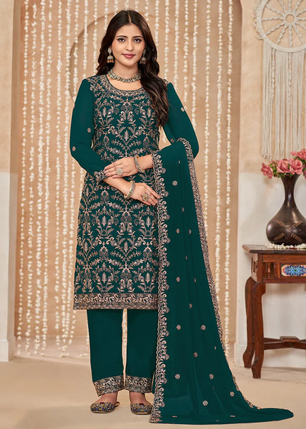 Green Embroidered Pant Style Suit