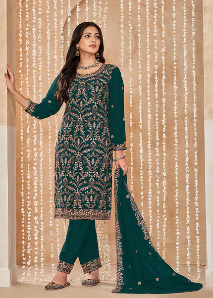 Green Embroidered Pant Style Suit