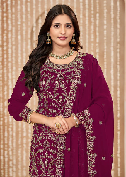 Maroon Embroidered Pant Style Suit