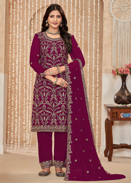 Maroon Embroidered Pant Style Suit