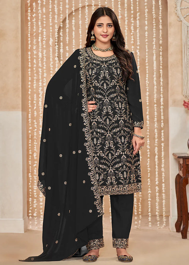 Black Embroidered Pant Style Suit