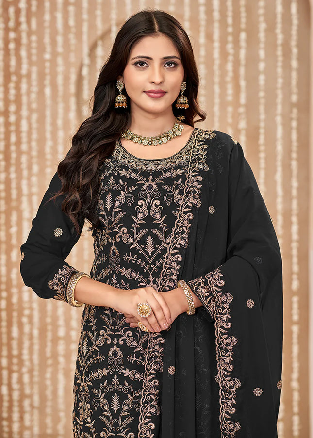 Black Embroidered Pant Style Suit