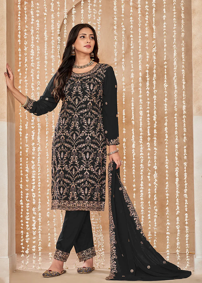 Black Embroidered Pant Style Suit