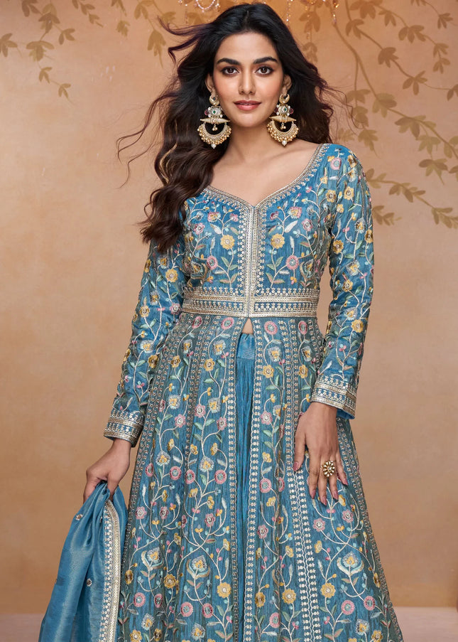 Sky Blue Embroidered Lehenga Anarkali