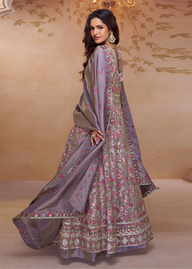 Lavender Embroidered Lehenga Anarkali