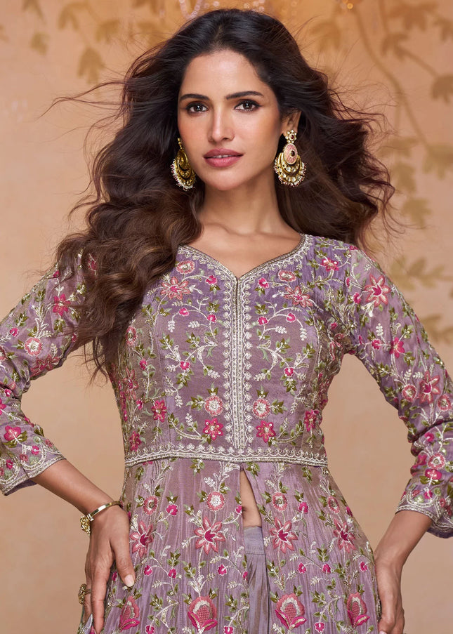 Lavender Embroidered Lehenga Anarkali
