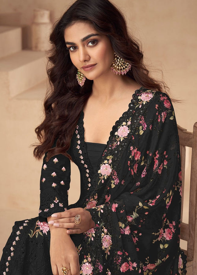 Black Embroidered Palazzo Suit