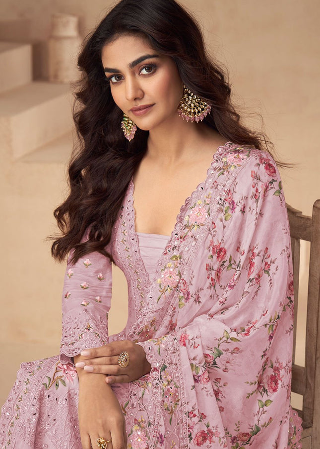 Pink Embroidered Palazzo Suit