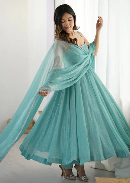 Sky Blue Embroidered Anarkali