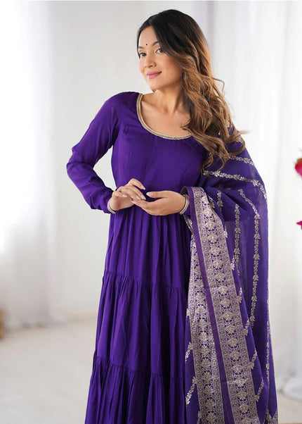 Purple Embroidered Flared Anarkali Suit