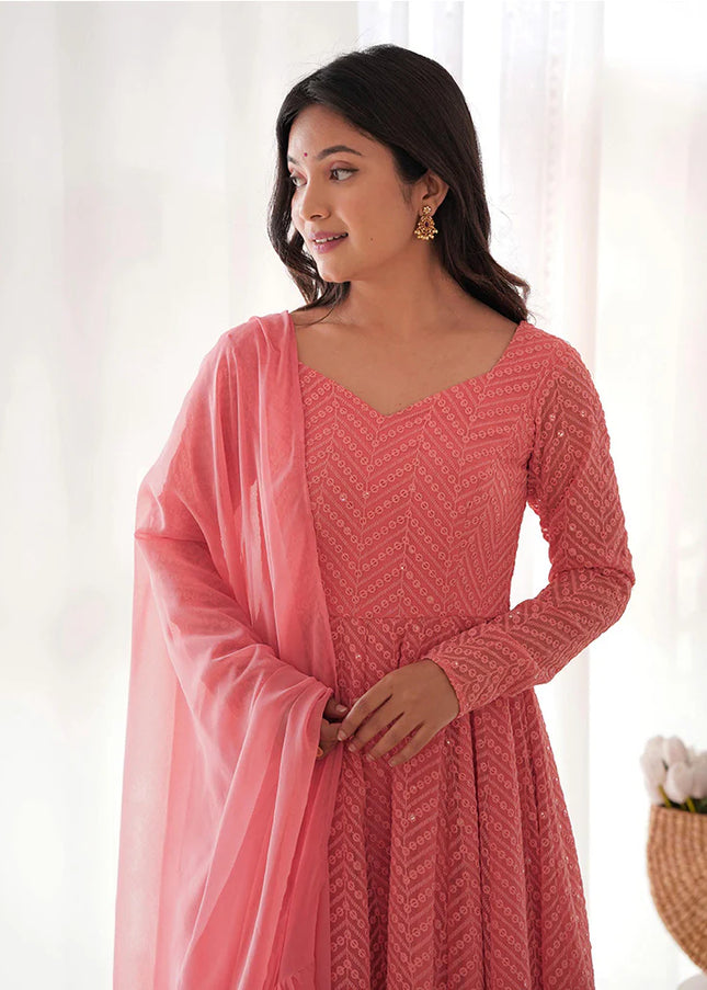Peach Georgette Anarkali Suit