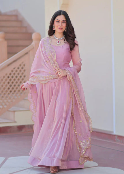 Pink Embroidered Anarkali Gown