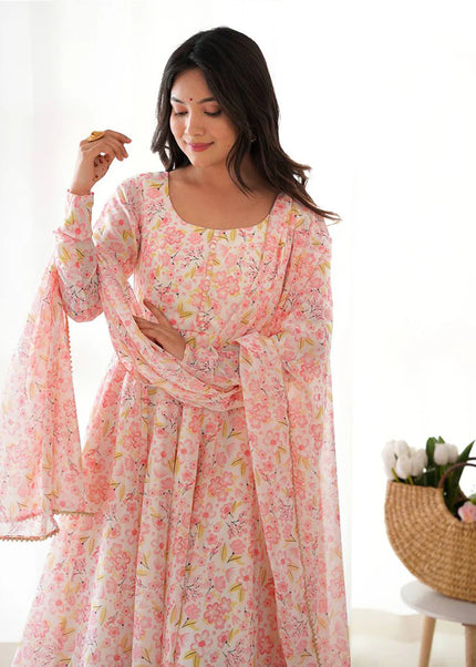 Pink Floral Printed Anarkali Suit