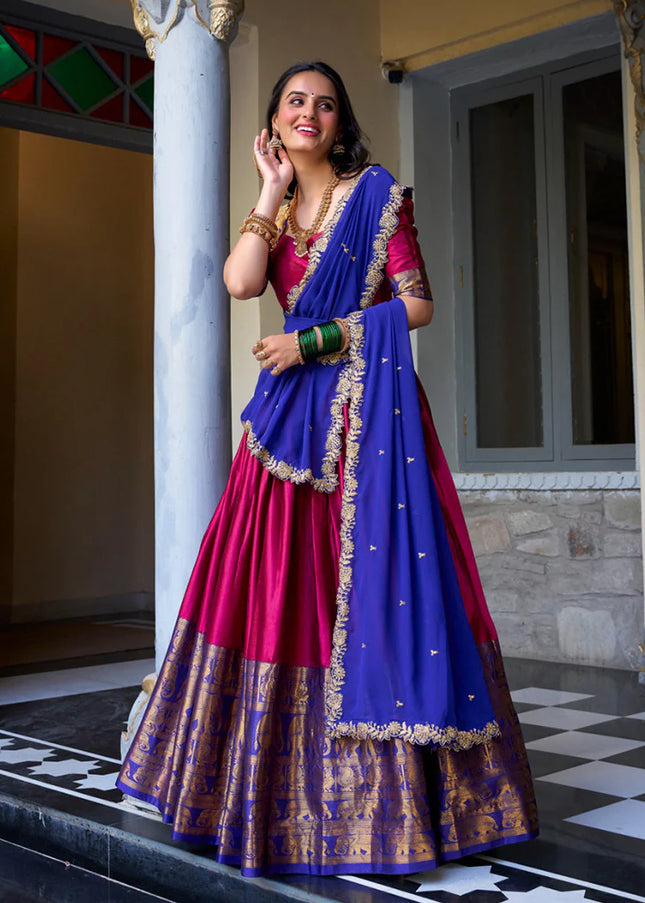 Pink and Blue Embroidered Lehenga Choli