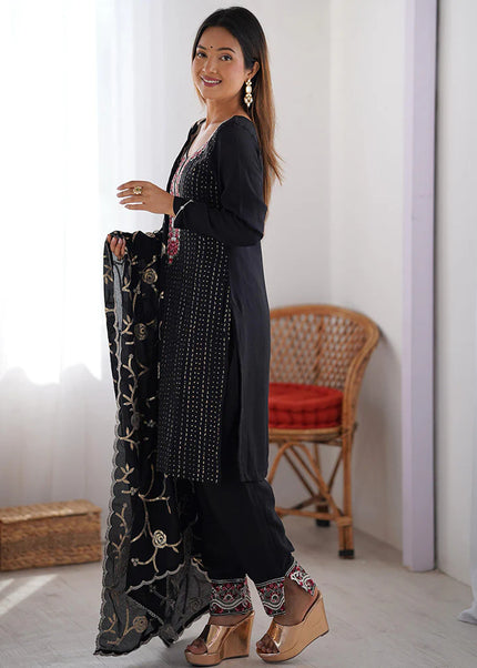 Black Embroidered Pant Style Suit