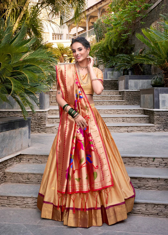 Beige Weaved Lehenga Choli