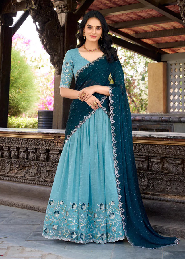Sky Blue Embroidered Lehenga Choli