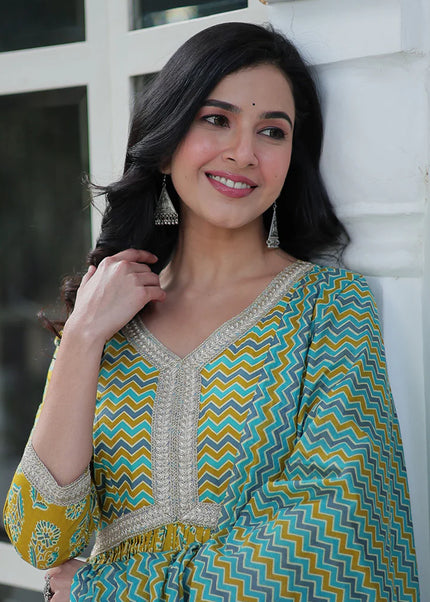 Cotton Printed Embroidered Pant Style Suit