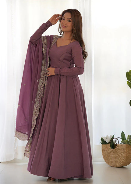 Mauve Pink Embroidered Flared Anarkali