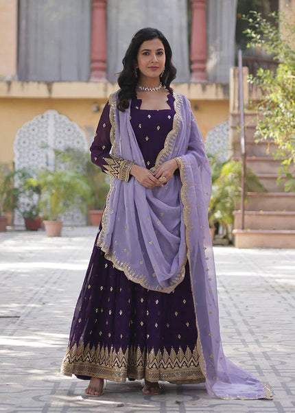 Purple Embroidered Anarkali Gown