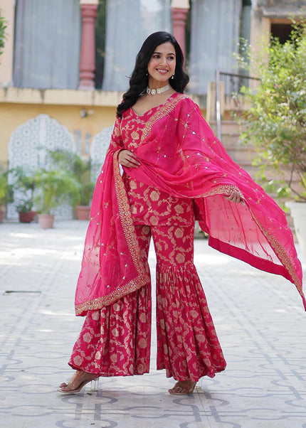 Pink Embroidered Gharara Suit